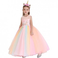 Unicorn Rainbow Costume Girls Princess Birthday Party Long Maxi Tulle Dress Halloween Carnival Cosplay Fancy Dress $36.69 Kid...