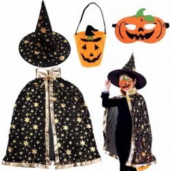 Halloween Wizard Cape with Hat Halloween kids Costumes Props Witch Cloak Pumpkin Pocket and Mask Halloween Role Play Party Co...