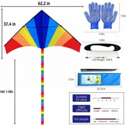 Large Rainbow Kite for Kids and Adults Beach Kites for Adults Outdoor Toys Games and Activities Kites Single Line Kite with F...