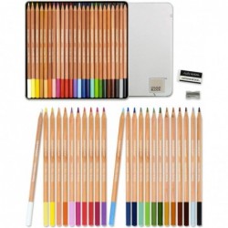 Colored Pencil Set - 24PC Colored Pencils with Premiun Cedar Handle and Bonus Vinyl Eraser and Sharpener in a Tin Storage Box...