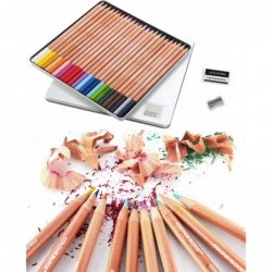 Colored Pencil Set - 24PC Colored Pencils with Premiun Cedar Handle and Bonus Vinyl Eraser and Sharpener in a Tin Storage Box...