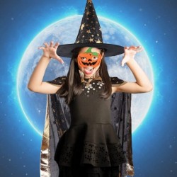 Halloween Wizard Cape with Hat Halloween kids Costumes Props Witch Cloak Pumpkin Pocket and Mask Halloween Role Play Party Co...