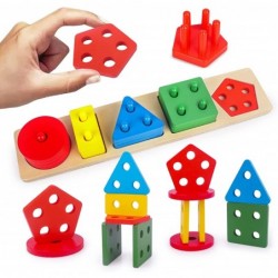 Montessori Toys for 1 2 3 4 Year Old Toddlers 3 in 1 Multi-Play Wooden Sorting & Stacking Toys for Toddlers Preschool Wooden ...