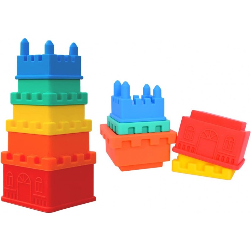 Silicone Stacking Cups Baby Stacking Castle Toy Silicone Stacking Toy for Toddlers 1-3 Montessori Stacking and Nesting Toy fo...