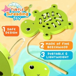 Wooden Lacing Threading Toys for Toddlers Fine Motor Skills 1 Turtle 1 Starfish Car Airplane Toddler Travel Toys Wood Puzzle ...