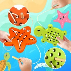 Wooden Lacing Threading Toys for Toddlers Fine Motor Skills 1 Turtle 1 Starfish Car Airplane Toddler Travel Toys Wood Puzzle ...