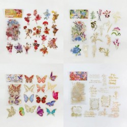 120PCs Gold Foil Stickers for Water Bottles Aesthetic Scrapbooking Stickers Set (with 4 Themes) Butterfly Fairy Flower Sticke...