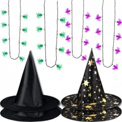 8 Pieces Halloween Witch Hats and LED Spider bats Necklace Set Light Up Spider bats Shaped Necklaces and Halloween Costume Wi...