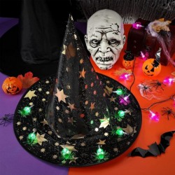 8 Pieces Halloween Witch Hats and LED Spider bats Necklace Set Light Up Spider bats Shaped Necklaces and Halloween Costume Wi...