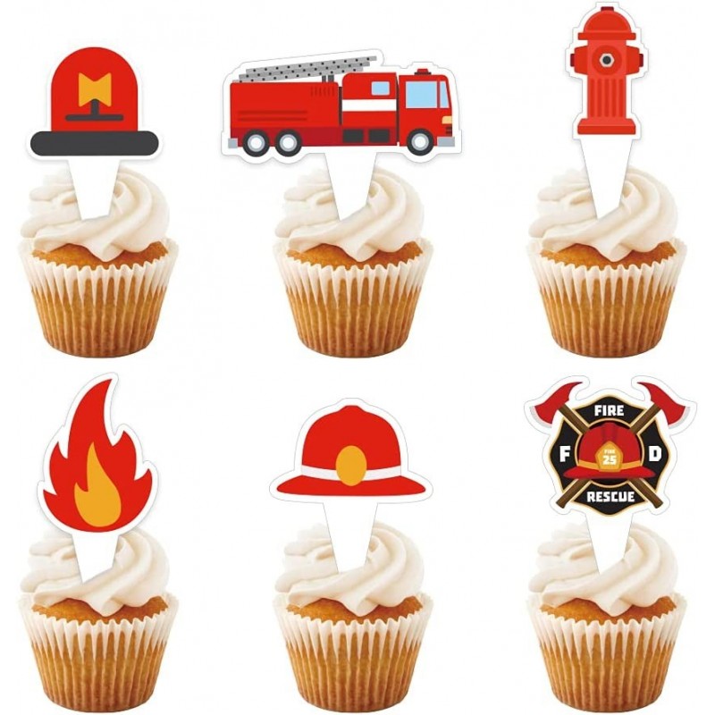 12 Pcs Fire Truck Cupcake Toppers Firetruck Theme Birthday Baby Shower Party Decorations Fireman Birthday Decors Fire Engine ...