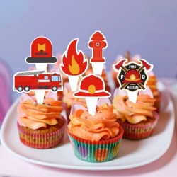 12 Pcs Fire Truck Cupcake Toppers Firetruck Theme Birthday Baby Shower Party Decorations Fireman Birthday Decors Fire Engine ...