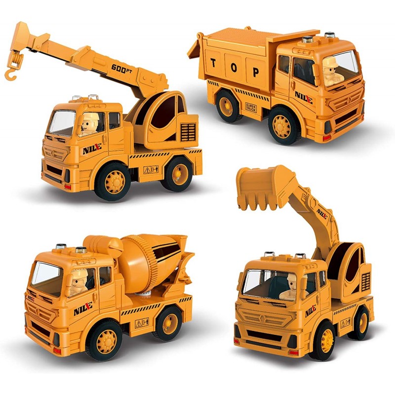 4 Pcs Trucks for 1-3 Year Old Boys Including Friction Powered Dump Truck Excavator Crane and Cement Mixer Truck Digger Toys f...