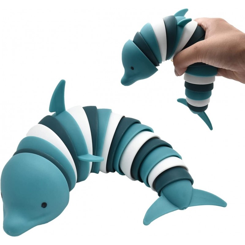 Fidget Slug Toy 3D Articulated Stretch Dolphin Stress Reliever Hand Toy Sensory Stress Relief Toy for Adults and Kids Pressur...