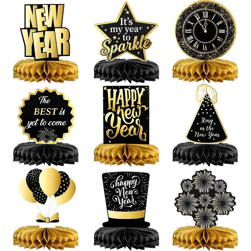 Big New Year Honeycomb Centerpieces Decorations - Pack of 9 | 3D Happy New Year Theme Table Toppers | Happy New Years Decorat...