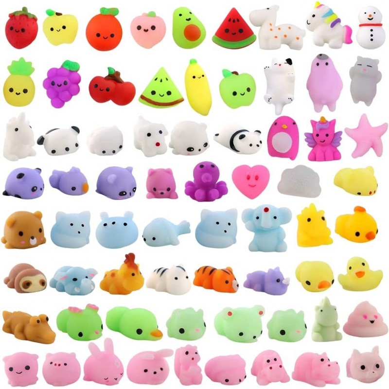 68 Pack Mochi Squishy Toys Mini Animal Stress Reliever Squeeze Toy Valentines Day Xmas Gifts Classroom Prize Goodie Bags East...