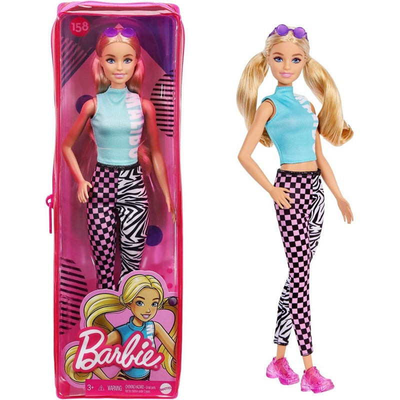 Fashionistas Doll 158 Long Blonde Pigtails Wearing Teal Sport Top Patterned Leggings Pink Sneakers & Sunglasses Toy for Kids ...