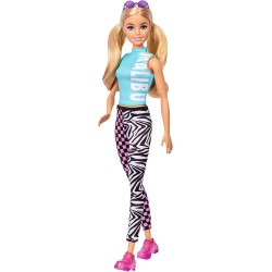 Fashionistas Doll 158 Long Blonde Pigtails Wearing Teal Sport Top Patterned Leggings Pink Sneakers & Sunglasses Toy for Kids ...