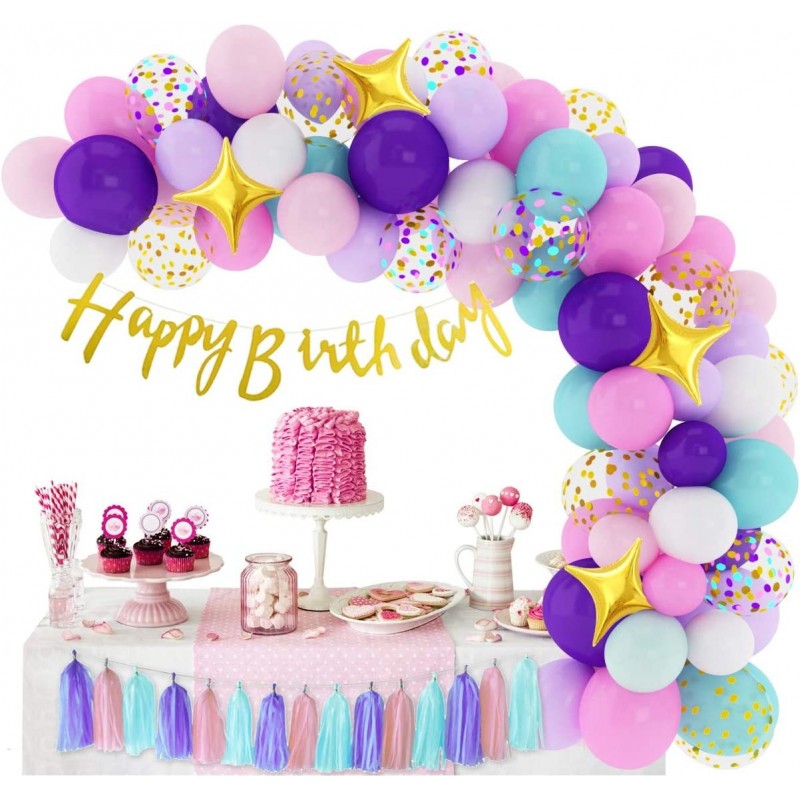 338Pcs Unicorn Birthday Balloons Arch Garland Kit Confetti Latex Foil Purple Pink Balloons Happy Birthday Banner Tassels for ...