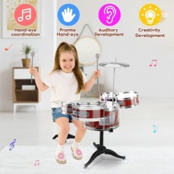 Toddler Drum Set 24 Inches Drum Set for Kids Musical Instruments Kids Jazz Drum Kit with Stool Cymbal 2 Drum Sticks and 5 Dru...