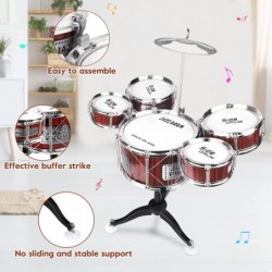 Toddler Drum Set 24 Inches Drum Set for Kids Musical Instruments Kids Jazz Drum Kit with Stool Cymbal 2 Drum Sticks and 5 Dru...