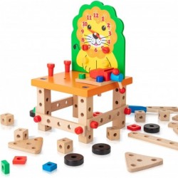 Wooden Building Set Cute Lion Wooden Chair Models Construction Play Set with Nuts Bolts and Tools Educational Building Toy fo...