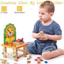 Wooden Building Set Cute Lion Wooden Chair Models Construction Play Set with Nuts Bolts and Tools Educational Building Toy fo...