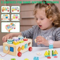 Shape Sorter Learning Toys for Toddlers 18M+ Wooden Stacking Blocks Montessori Toys for 2 3 Year Old Colorful Activity Cube L...