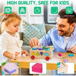 Shape Sorter Learning Toys for Toddlers 18M+ Wooden Stacking Blocks Montessori Toys for 2 3 Year Old Colorful Activity Cube L...