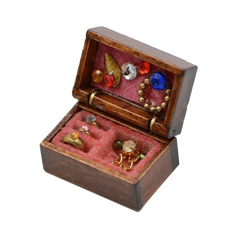 1Pcs 1:12 Mini Miniature Wooden Jewelry Box Bedroom Accessories Mini Decor $15.60 Dollhouse Accessories