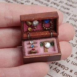 1Pcs 1:12 Mini Miniature Wooden Jewelry Box Bedroom Accessories Mini Decor $15.60 Dollhouse Accessories