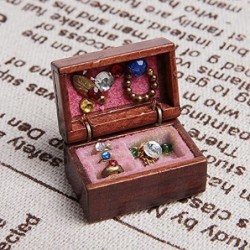 1Pcs 1:12 Mini Miniature Wooden Jewelry Box Bedroom Accessories Mini Decor $15.60 Dollhouse Accessories