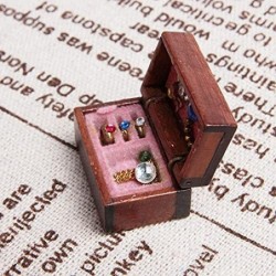 1Pcs 1:12 Mini Miniature Wooden Jewelry Box Bedroom Accessories Mini Decor $15.60 Dollhouse Accessories