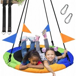 40 Inch Saucer Tree Swing Flying 660lb Weight Capacity 2 Added Hanging Straps Adjustable Multi-Strand Ropes Colorful Safe and...