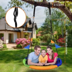 40 Inch Saucer Tree Swing Flying 660lb Weight Capacity 2 Added Hanging Straps Adjustable Multi-Strand Ropes Colorful Safe and...