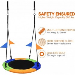 40 Inch Saucer Tree Swing Flying 660lb Weight Capacity 2 Added Hanging Straps Adjustable Multi-Strand Ropes Colorful Safe and...