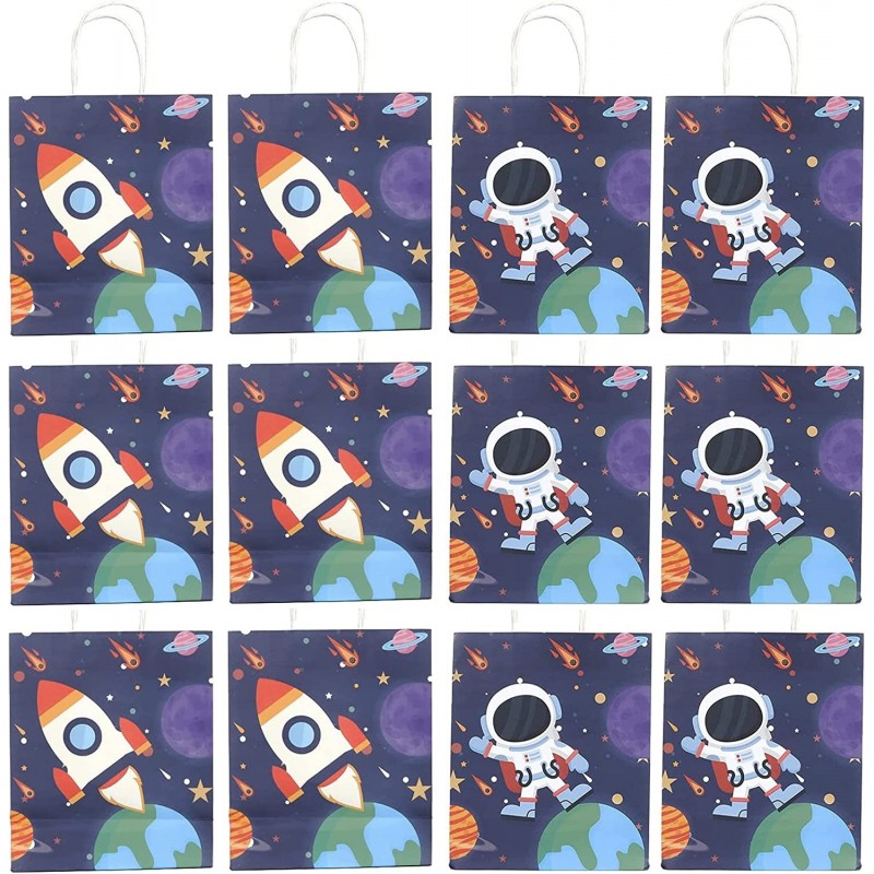 12 PCS Space Gift Bags Planet Galaxy Space Astronaut Party Favor Bags Goodie Bags Paper Treat Bags with Handles for Kids Birt...