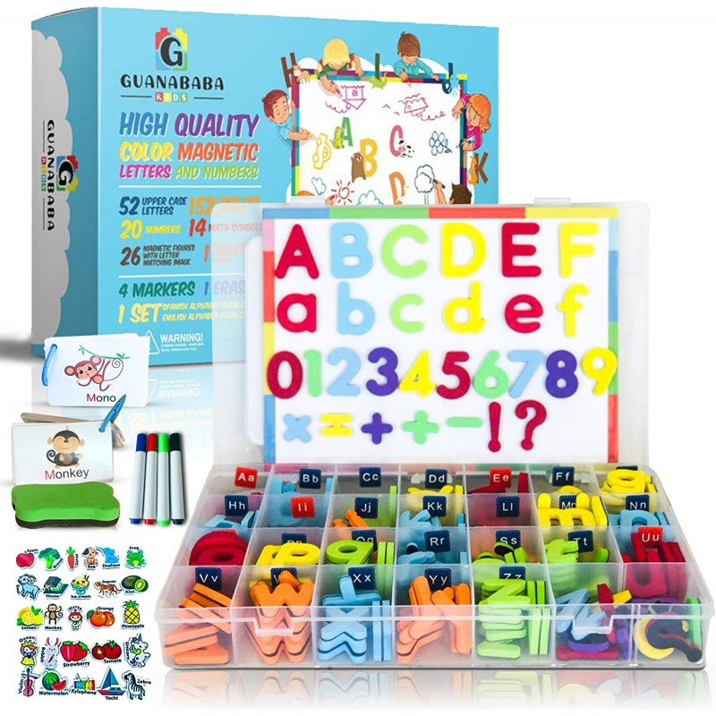 272 PCS Magnetic Letters and Numbers abc educational toys for kids -Double sided magnet white board - refrigerator magnets al...