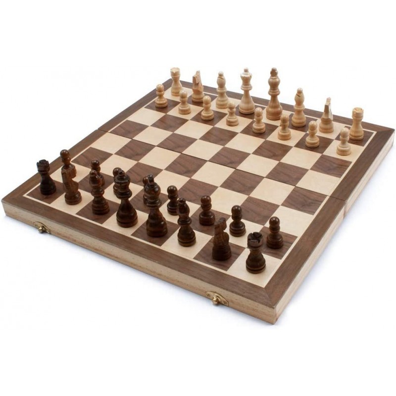 GSE Chess Set 15" x 15" Wooden Chess Game Set - Folding Chess Board Set with Chess Pieces & Storage Box - Wooden Chess Set Bo...