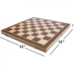 GSE Chess Set 15" x 15" Wooden Chess Game Set - Folding Chess Board Set with Chess Pieces & Storage Box - Wooden Chess Set Bo...