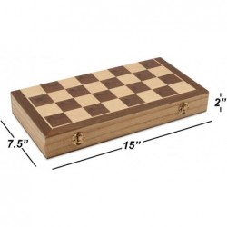 GSE Chess Set 15" x 15" Wooden Chess Game Set - Folding Chess Board Set with Chess Pieces & Storage Box - Wooden Chess Set Bo...