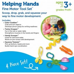 Helping Hands Fine Motor Tool Set Toy - 4 Pieces Ages 3+ Fine Motor and Sensory Play Toys Toddler Tweezers Sensory Bin Toys $...