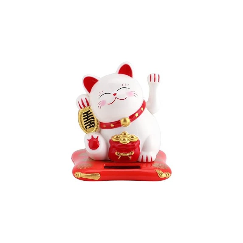 Lucky Toy Solar Powered Cute Cat Good Luck Wealth Welcoming Cats with Waving Arm Home Display Car Decor Good Luck Cat Figurin...