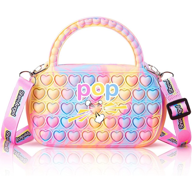 Pop Purse Shoulder Bag for Girls and Women Big Sensory Silicone Cartoon Bag with Pop Fidget Toy for ADHD Anxiety Suitable for...