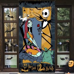 Nightmare Before Christmas Door Cover Halloween Banner Jack Skellington Porch Sign Banner Welcome Halloween Party Supplies De...