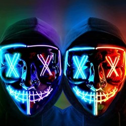 Purge Mask 2 Pack Light up Mask LED Mask Scary Masks Glow Neon Mask Costume Mask with 3 Lighting Modes for Halloween Festival...