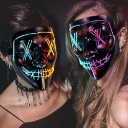 Purge Mask 2 Pack Light up Mask LED Mask Scary Masks Glow Neon Mask Costume Mask with 3 Lighting Modes for Halloween Festival...