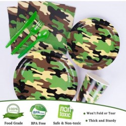 Camo Birthday Party Supplies Serves 16 Army Party Decorations for Boys Complete Pack Includes Camo Tablecloth Plates Napkins ...