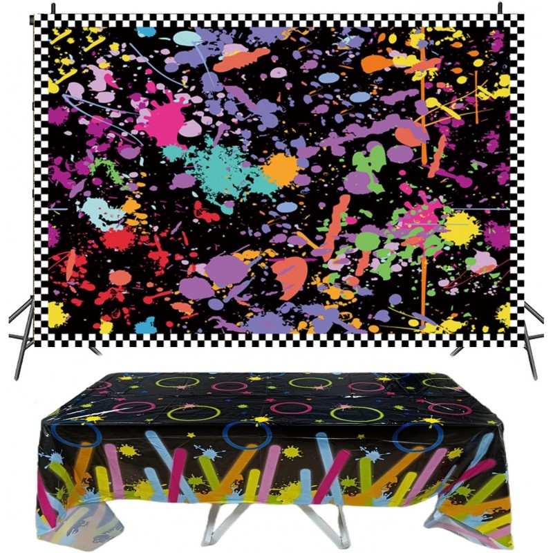 Neno Glow in The Dark Party Backdrop and Tablecloth Set Glow Neon Blacklight Disco Retro Dance Party Decoration Supplies 2PCS...