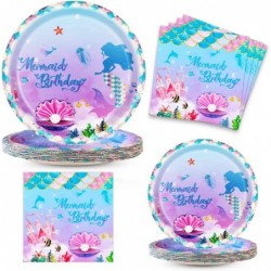 48 Pcs Mermaid Party Decorations Mermaid Birthday Party Supplies Plates and Napkins Sets Ocean Theme Dessert Plates Napkins f...