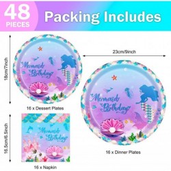 48 Pcs Mermaid Party Decorations Mermaid Birthday Party Supplies Plates and Napkins Sets Ocean Theme Dessert Plates Napkins f...